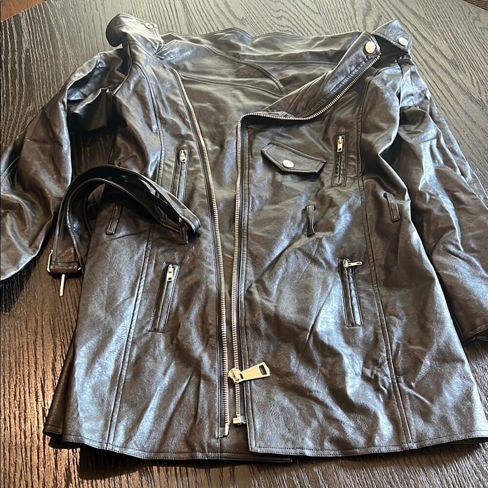 Black Faux Leather Jacket with Belt